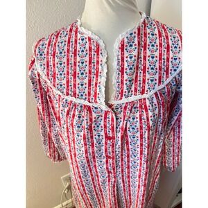 Lanz of Salzburg Red Nordic Striped Flannel Traditioinal Nightgown sz XS Cottage